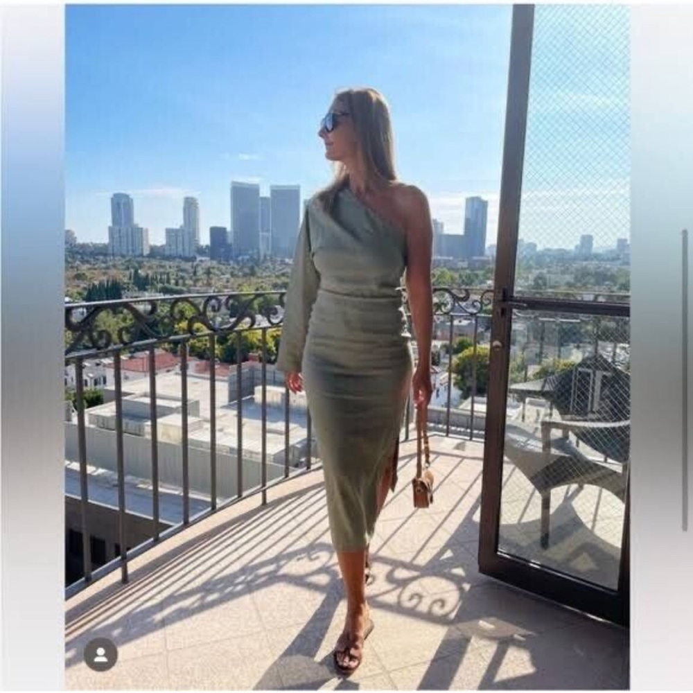 NWT ZARA ASYMMETRICAL LINEN BLEND DRESS LIGHT KHAKI - REF. 8017/621  - size S
